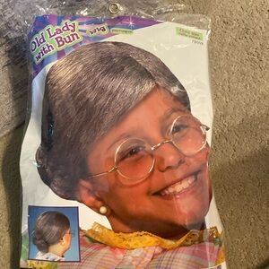Old Lady Wig with Bun and Shawl